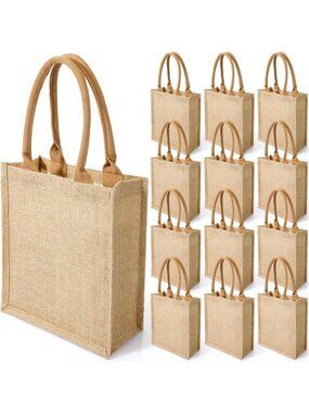 10 Pcs Khaki Burlap Tote Bags with Handles, Eco-Friendly Jute Gift Bags